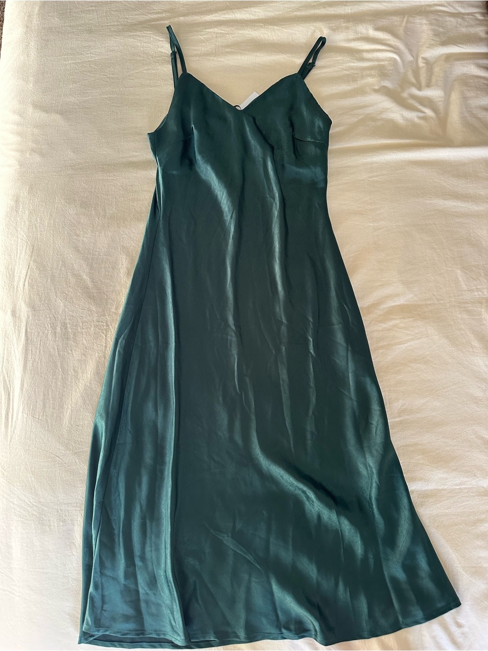 Satin Slip Midi Dress in Dark Green